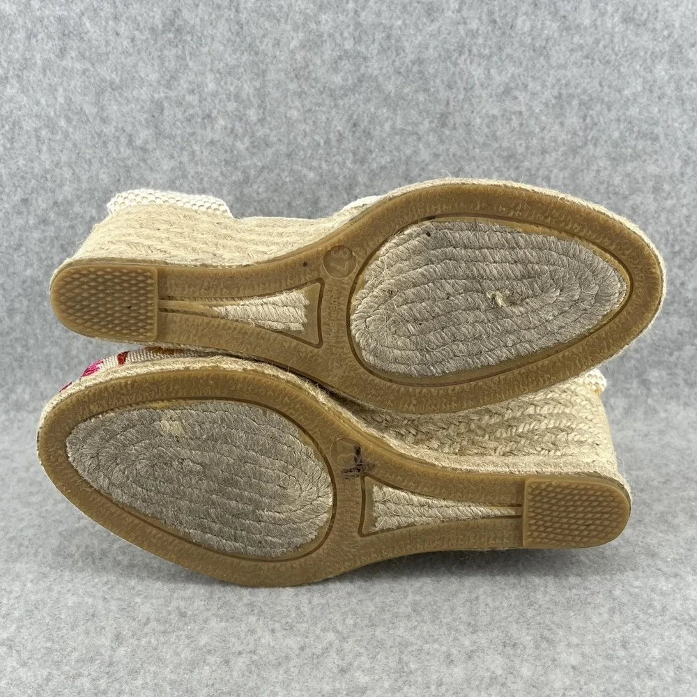 Andre Assous Espadrille Sandals Womens 6.5 Wedge Embroidered Ankle Tie‎ Summer